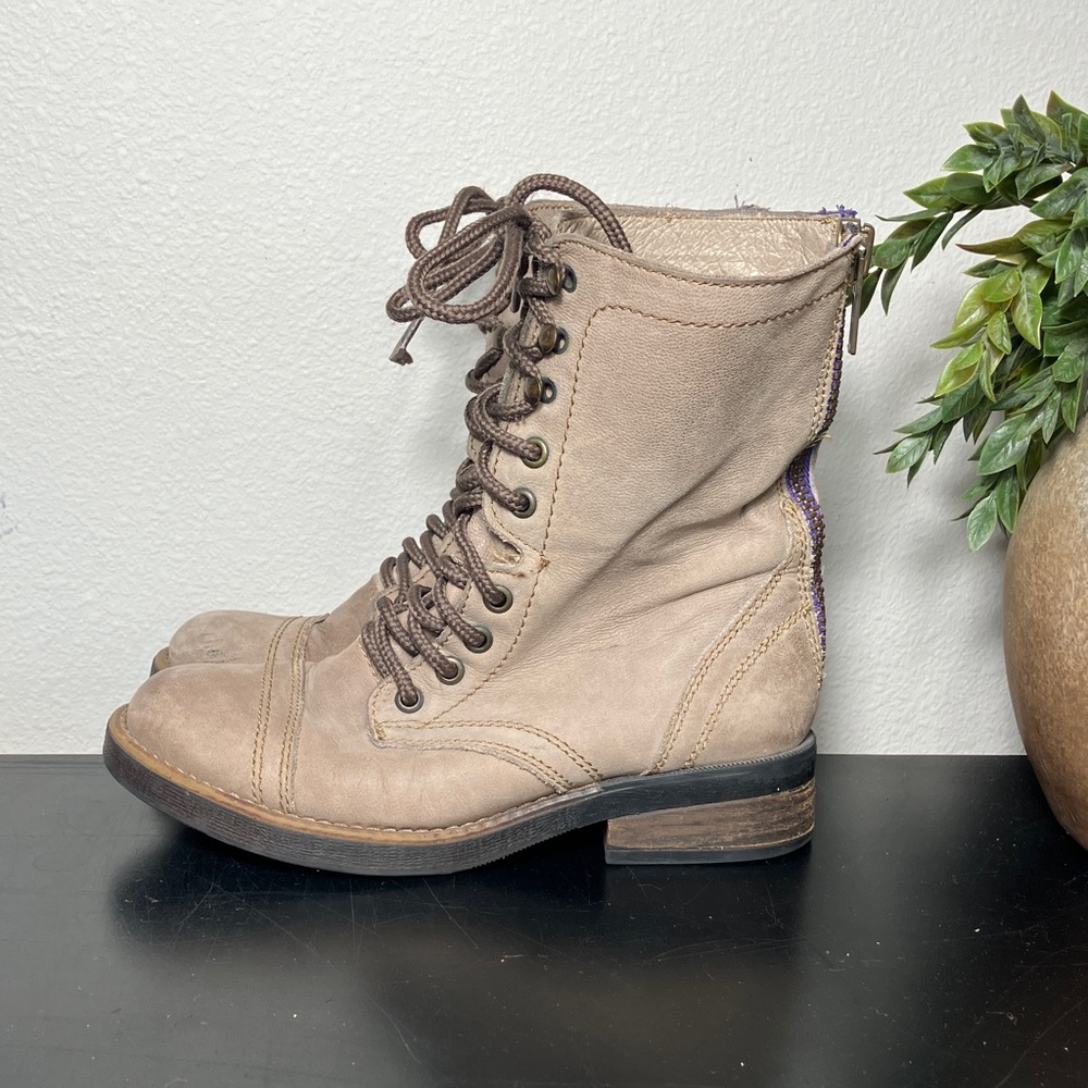Steve Madden Munch Military Leather Boot Brown Women’s Boots Size 6.5M lace up